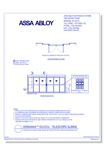 US23-3400-29 ICU Equal Panel Telescopic Bipart FSL Rev A, Elevation And Plan View