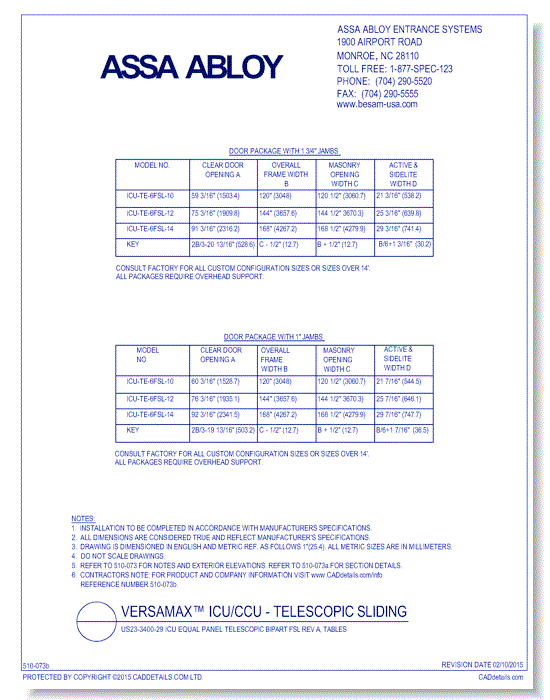 US23-3400-29 ICU Equal Panel Telescopic Bipart FSL Rev A, Tables
