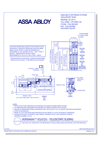 US23-3400-32 ICU Telescopic With Smoke Seal Kit Equal Panel Single Slide FBO Rev, Sections And Detail