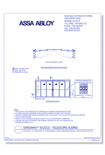 US23-3400-33 - ICU Telescopic with Smoke Seal Kit Equal Panel BiPart FBO Rev A, Elevation And Plan View
