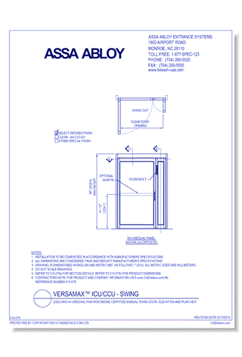 US23-4800-04 Unequal Pair Non-Smoke Certified Manual Swing Door, Elevation And Plan View