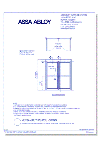 US23-4800-05 Equal Pair Non-Certified Manual Swing Door, Elevation And Plan View