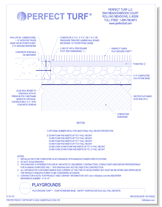PlayGround Turf™ - Over Standard Base - Safety Surface Details (All Fall Heights)