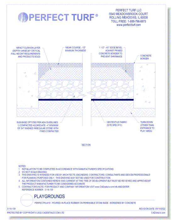 Poured-in-Place Rubber - Over Permeable Stone Base - Bordered by Concrete