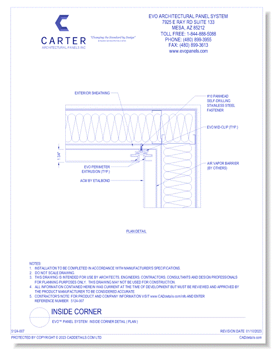 EVO™ PANEL SYSTEM: Inside Corner Detail ( Plan )