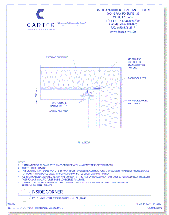 EVO™ PANEL SYSTEM: Inside Corner Detail ( Plan )