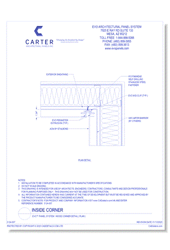 EVO™ PANEL SYSTEM: Inside Corner Detail ( Plan )