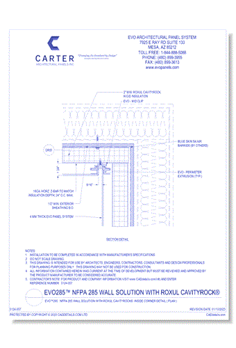 EVO™285 NFPA 285 Wall Solution With ROXUL CavityRock®: Inside Corner Detail ( Plan )