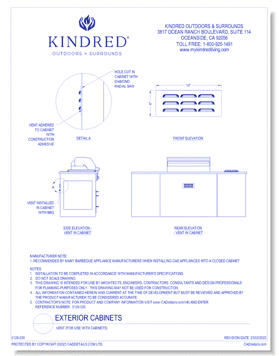 Exterior Cabinets: Vent (For use with Cabinets)