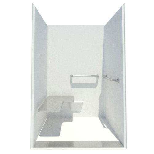 48": Shower - AcrylX™ Applied Acrylic or Solid Surface Code Compliant Fold-Up Seat Shower with Integral Trench Drain (XST or SST 5038 TR.75)