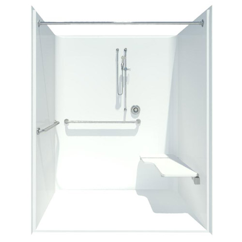 60": Shower - AcrylX™ Applied Acrylic Code Compliant Solid Surface Roll in Shower One Piece Flat Wall (XSS or SSS6233BF-F.75)