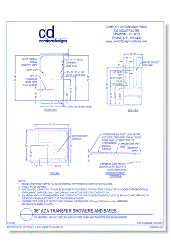 36": Shower - AcrylX™ Applied Acrylic Code Compliant Transfer Shower (XSS 3698BF)