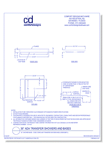 36": Shower Base - AcrylX™ Applied Acrylic Accessible Shower Base (XSB3838BF.5)