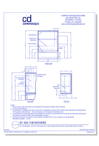 60": Tub Shower - AcrylX™ Applied Acrylic Code Compliant Multi-Piece Tub Shower (XSS6017TS FB 2P)