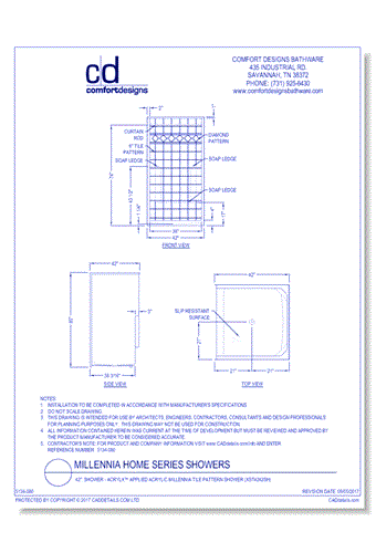 42": Shower - AcrylX™ Applied Acrylic Millennia Tile Pattern Shower (XST4242SH)