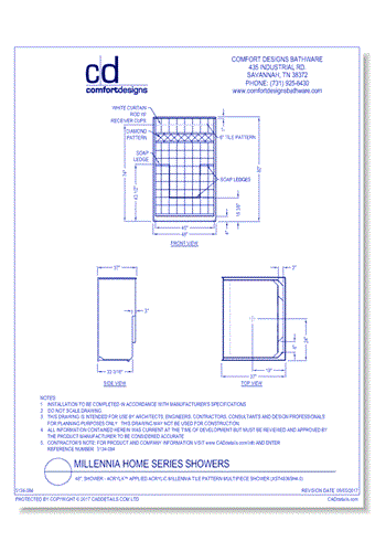 48": Shower - AcrylX™ Applied Acrylic Millennia Tile Pattern Multipiece Shower (XST4836SH4.0)