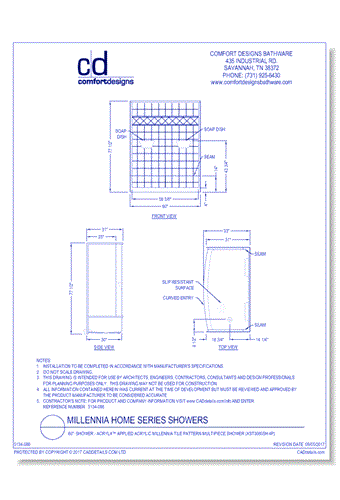 60": Shower - AcrylX™ Applied Acrylic Millennia Tile Pattern Multipiece Shower (XST3060SH 4P)