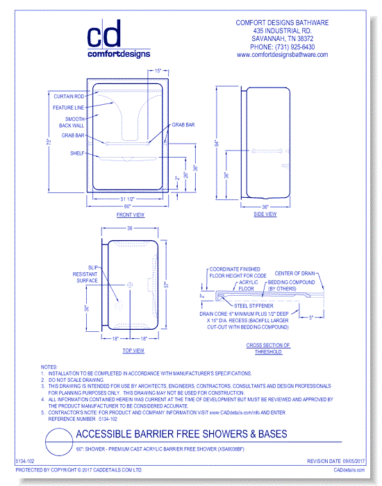 60": Shower - Premium Cast Acrylic Accessible Barrier Free Shower (XSA6036BF)