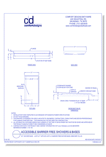 60": Shower Base -  AcrylX™ Applied Acrylic Barrier Free Shower Base (XSB6030BF COL LR)