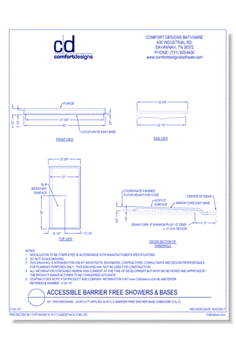 60": Shower Base - AcrylX™ Applied Acrylic Barrier Free Shower Base (XSB6033BF COL C)