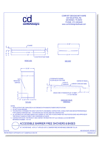 60": Shower Base - AcrylX™ Applied Acrylic Barrier Free Shower Base (XSB6033BF COL LR)