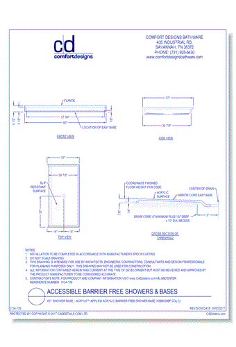 60": Shower Base - AcrylX™ Applied Acrylic Barrier Free Shower Base (XSB6036BF COL C)