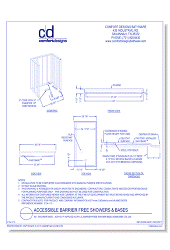 60": Shower Base - AcrylX™ Applied Acrylic Barrier Free Shower Base (XSB6036BF COL LR)