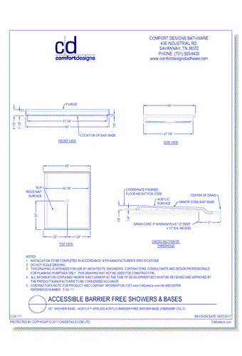 60": Shower Base - AcrylX™ Applied Acrylic Barrier Free Shower Base (XSB6048BF COL C)