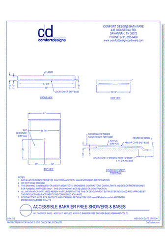 60": Shower Base - AcrylX™ Applied Acrylic Barrier Free Shower Base (XSB6060BF COL C)