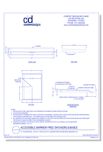 48": Shower Base - AcrylX™ Applied Acrylic Barrier Free Shower Base (XSB4836BF COL)