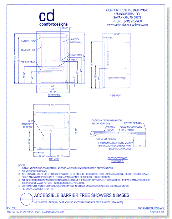 53": Shower - Premium Cast Acrylic Accessible Barrier Free Shower (XSA4848BF)