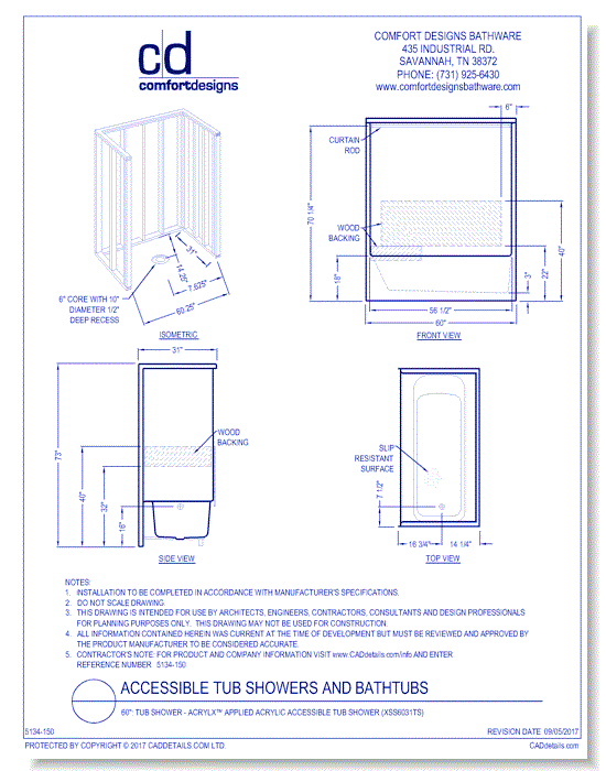 60": Tub Shower - AcrylX™ Applied Acrylic Accessible Tub Shower (XSS6031TS)