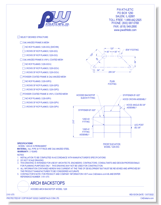 Hooded Arch Backstop: Model 1228