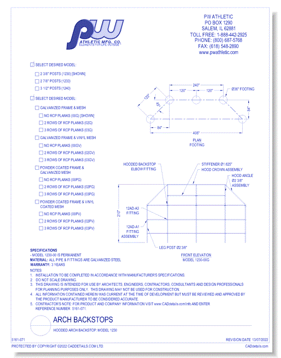 Hooded Arch Backstop: Model 1230