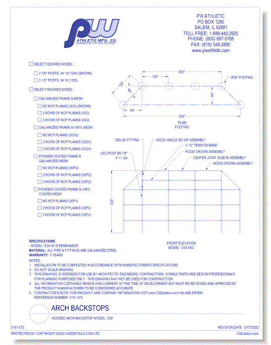 Hooded Arch Backstop: Model 1234