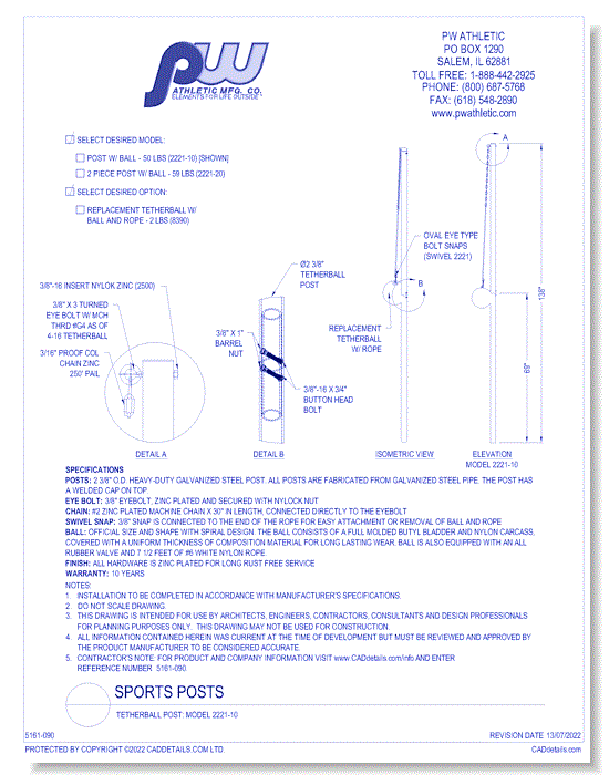 Tetherball Post: Model 2221-10