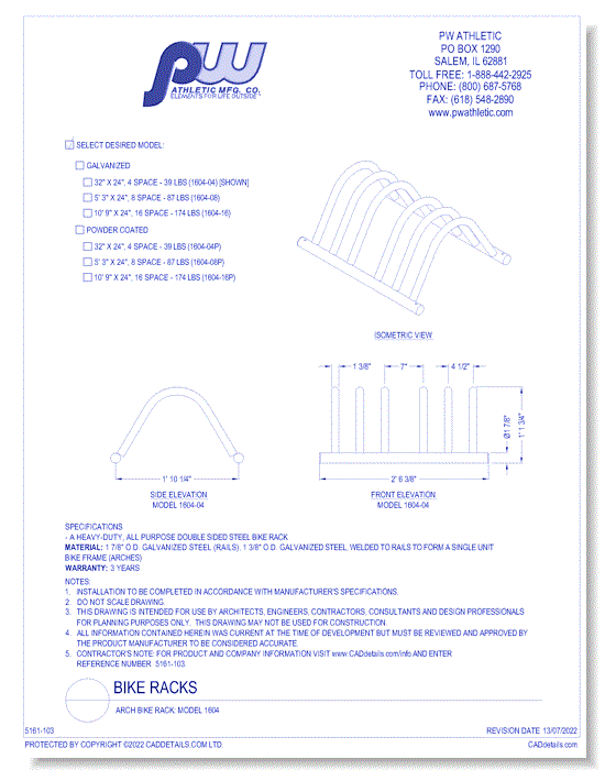 Arch Bike Rack: Model 1604