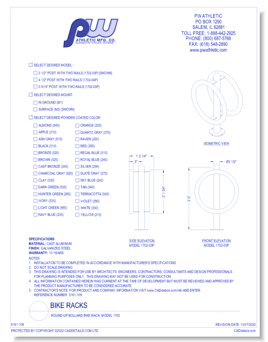 Round-Up Bollard Bike Rack: Model 1702