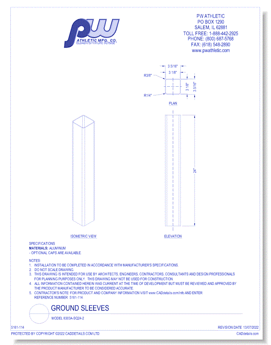 Ground Sleeve: Model 8303A-SQ24-2