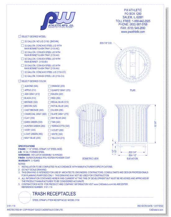 Steel Strap Litter Receptacle: Model 3150