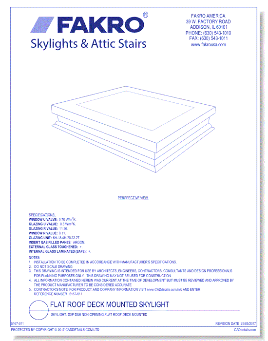 Skylight: DXF DU6 Non-Opening Flat Roof Deck Mounted