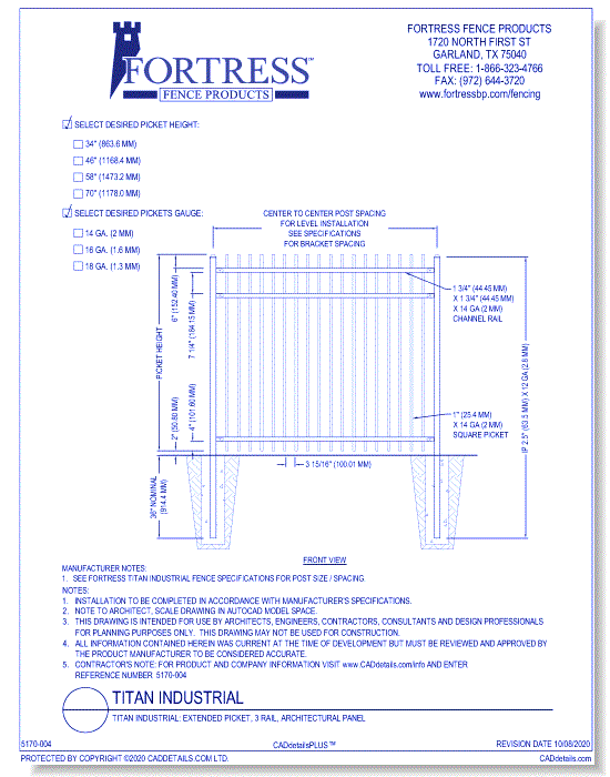 Titan Industrial: Extended Picket, 3 Rail, Architectural Panel 34-70