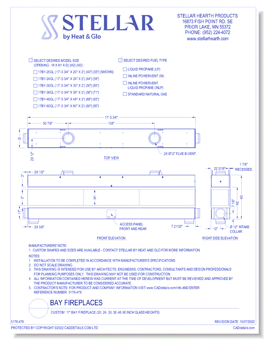 Custom: 17' Bay Fireplace (20, 24, 30, 36, 48, 60 Inch Glass Heights)