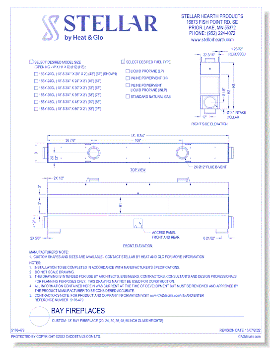 Custom: 18' Bay Fireplace (20, 24, 30, 36, 48, 60 Inch Glass Heights)