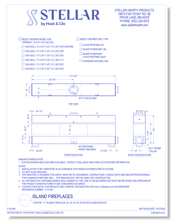 Custom: 13' Island Fireplace (20, 24, 30, 36, 48, 60 Inch Glass Heights)