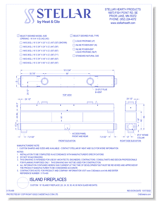 Custom: 16' Island Fireplace (20, 24, 30, 36, 48, 60 Inch Glass Heights)