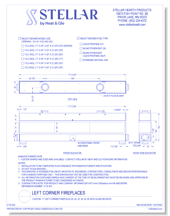 Custom: 17' Left Corner Fireplace (20, 24, 30, 36, 48, 60 Inch Glass Heights)