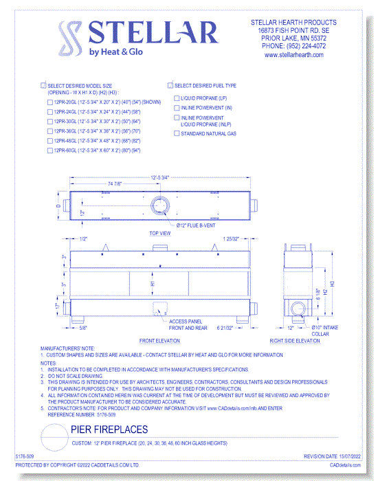 Custom: 12' Pier Fireplace (20, 24, 30, 36, 48, 60 Inch Glass Heights)