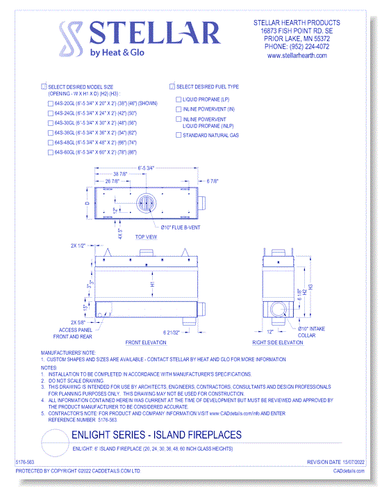 Enlight: 6' Island Fireplace (20, 24, 30, 36, 48, 60 Inch Glass Heights)