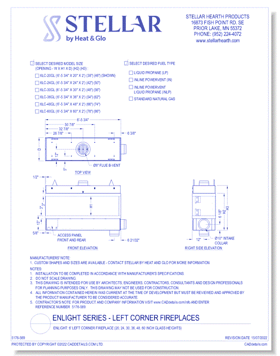 Enlight: 6' Left Corner Fireplace (20, 24, 30, 36, 48, 60 Inch Glass Heights)